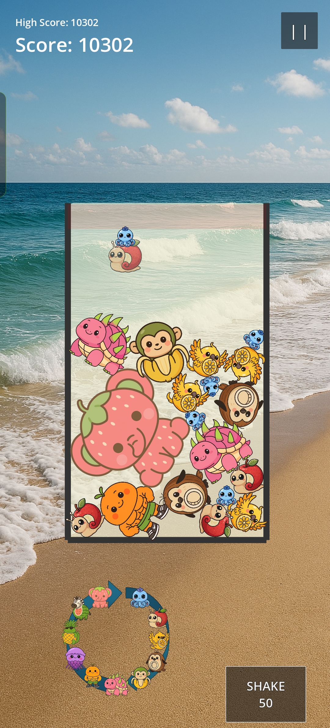 Tutti Fruttini gameplay screenshot with Strawberry Elephant