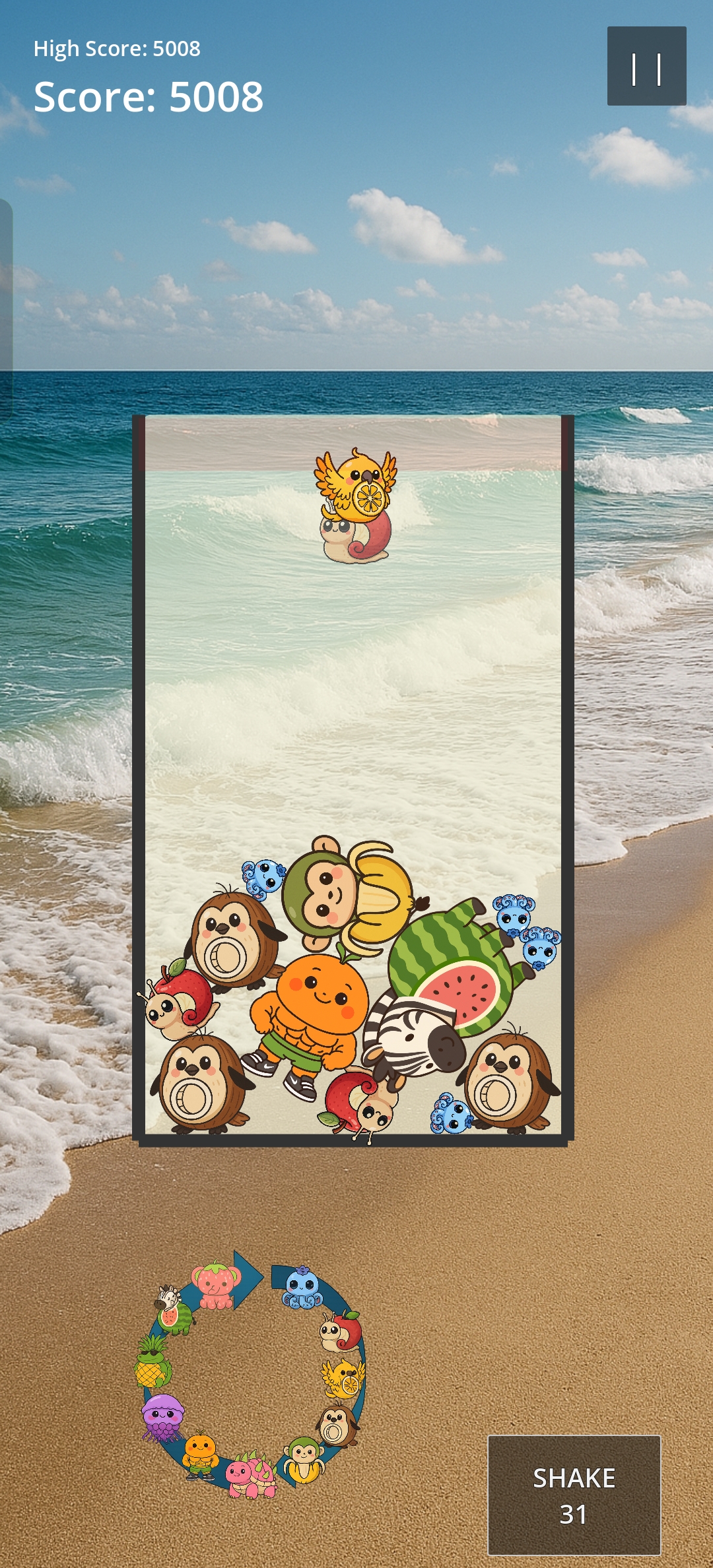 Tutti Fruttini gameplay screenshot having used some shakes at the start of a game