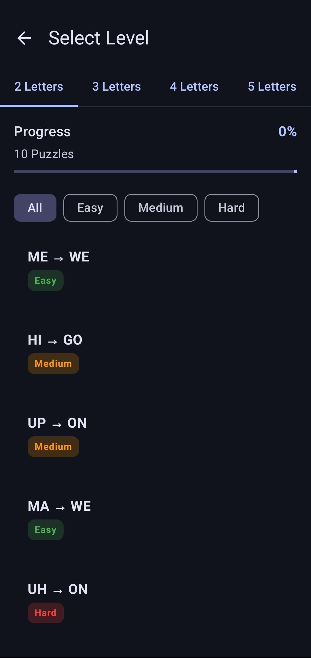 WordPath level select screenshot
